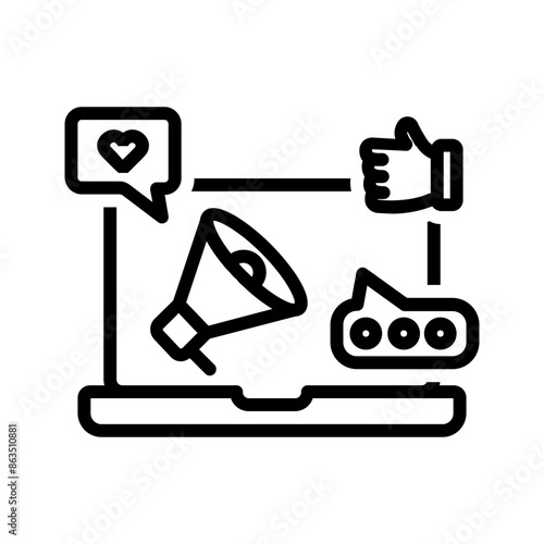 Vector black line icon for Social media marketing photo