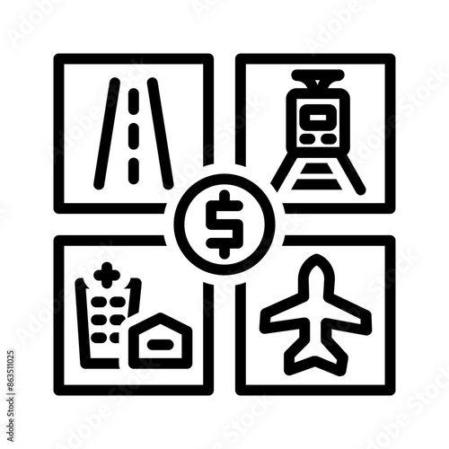 Vector black line icon for Infrastructure investment