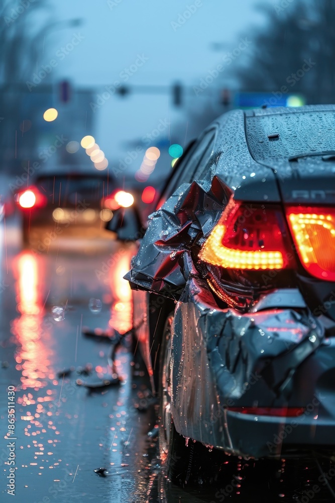 Car with rear - end damage from a traffic accident Car with rear - end damage from a traffic accident