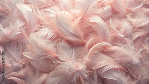 Fototapeta Naklejka Na Ścianę i Meble -  Delicate pale pink swan feathers with soft, fluffy texture creating a serene, calming background evoking feelings of warmth and gentle elegance.