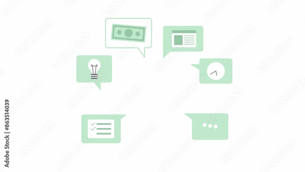 Speech bubbles showing up 2D object animation. Freelancer tasks flat color cartoon 4K video, alpha channel. Busy multitasking. Overwork. Talk message balloons animated items on white background Speech bubbles showing up 2D object animation. Freelancer tasks flat color cartoon 4K video, alpha channel. Busy multitasking. Overwork. Talk message balloons animated items on white background