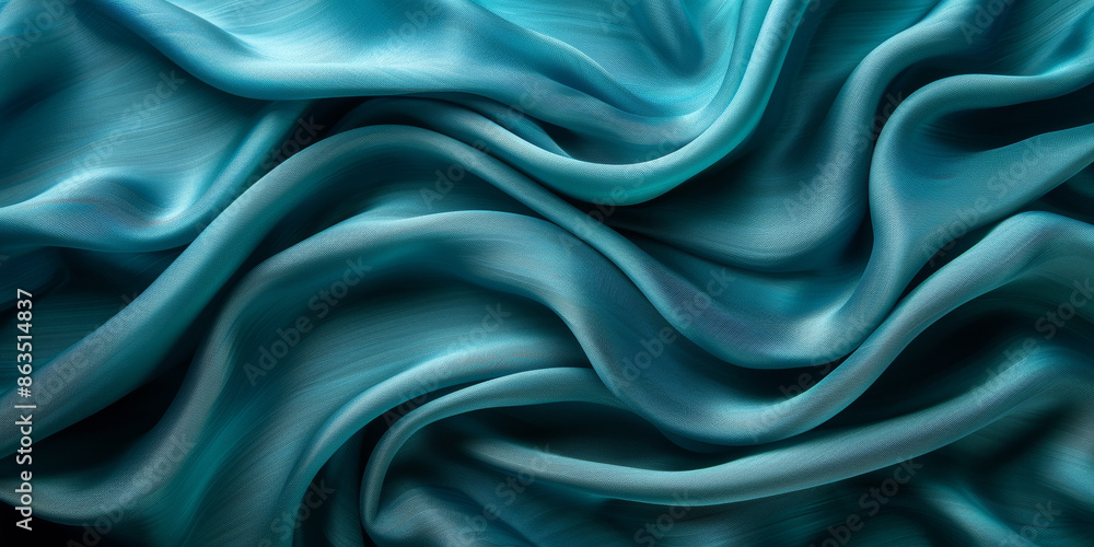 Fototapeta premium design your space copy background fabric turquoise beautiful folds wavy soft silk wave liquid background color teal elegant fabric satin silk green blue 