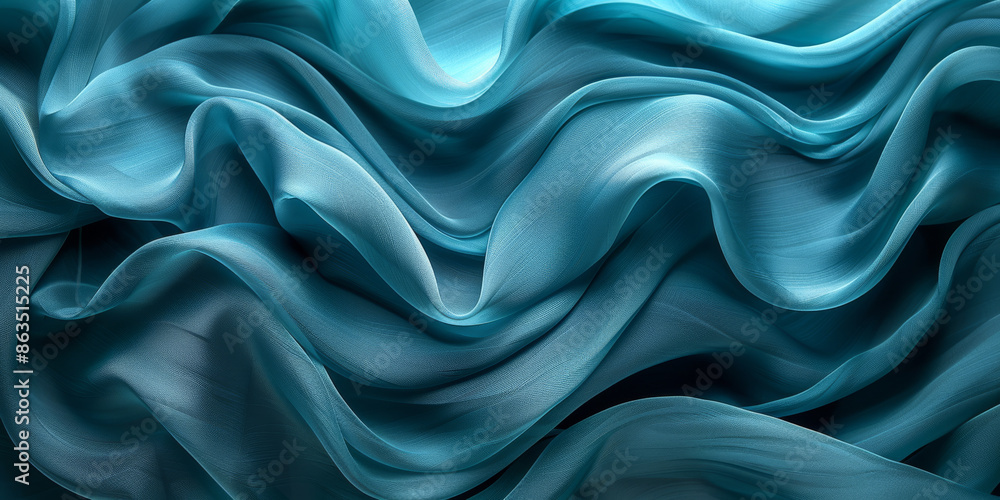 Fototapeta premium design your space copy background fabric turquoise beautiful folds wavy soft silk wave liquid background color teal elegant fabric satin silk green blue 
