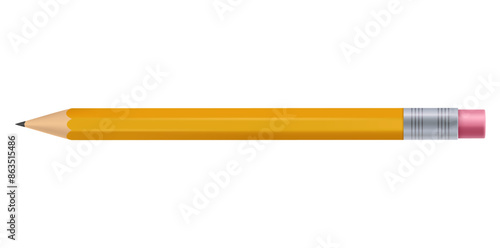 Realistic Yellow Wood Pencil With Rubber Band Vector Illustration.	