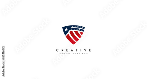 Wing with shield american flag logo design vector illustration.