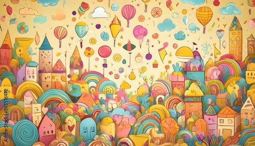 A whimsical background with playful, colorful doodles and icons scattered across a light yellow backdrop