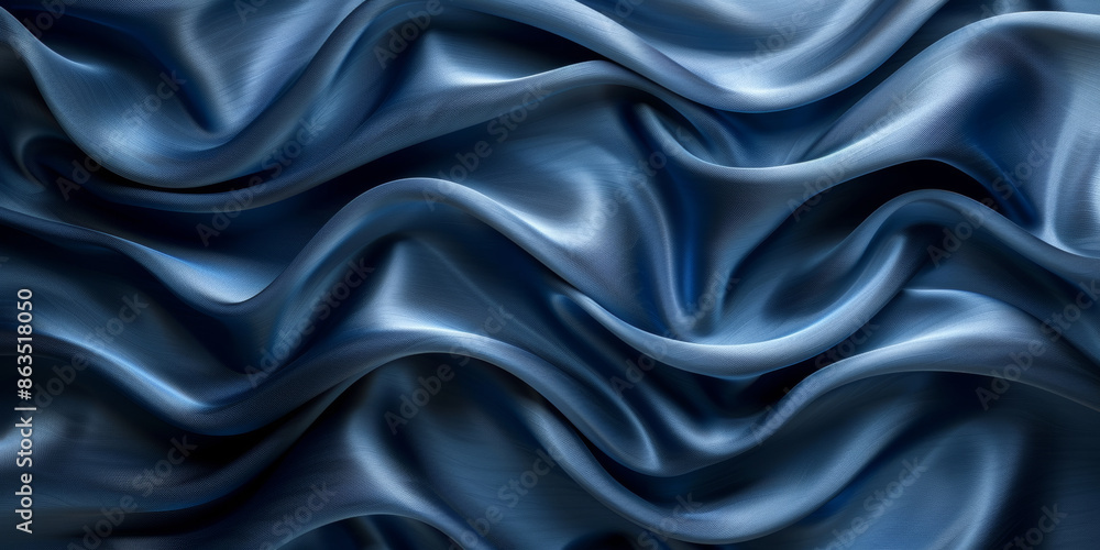 Fototapeta premium navy blue elegant abstract background silk satin fabric nice folds beautiful dark blue background wavy lines copy space 