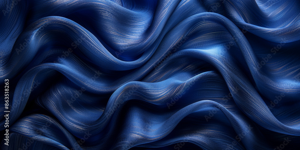 Fototapeta premium navy blue elegant abstract background silk satin fabric nice folds beautiful dark blue background wavy lines copy space