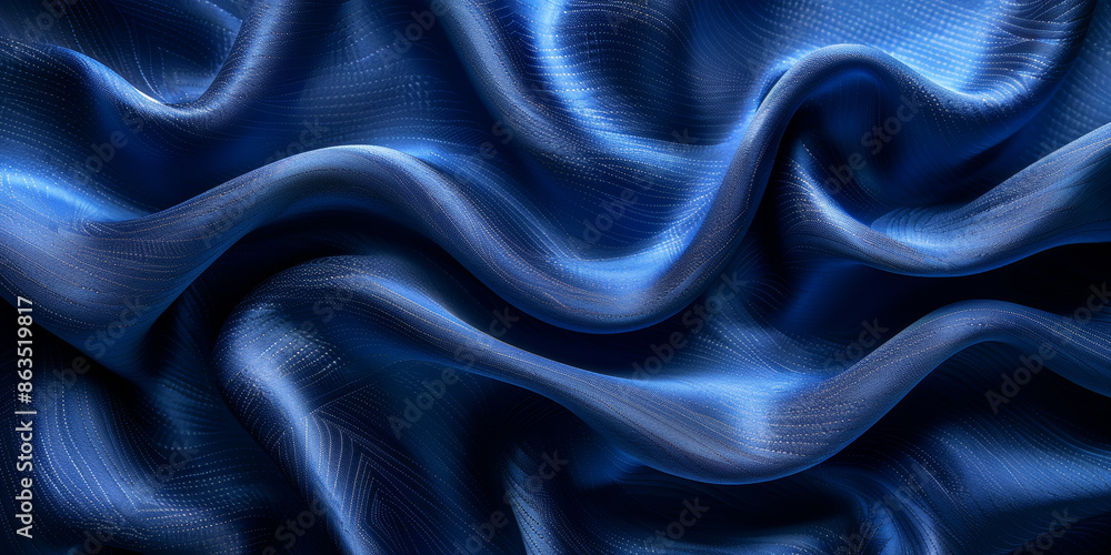 Obraz premium navy blue elegant abstract background silk satin fabric nice folds beautiful dark blue background wavy lines copy space 