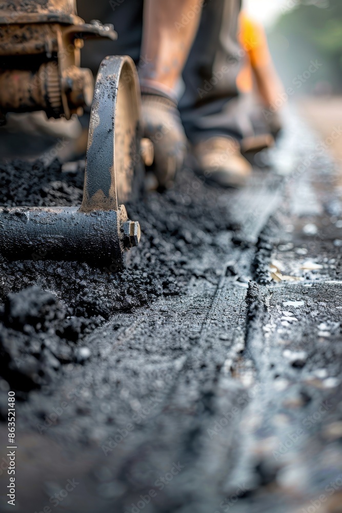 road construction worker paving new asphalt road construction worker paving new asphalt