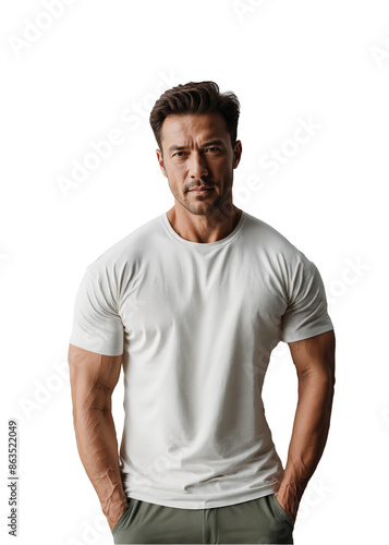 白いTシャツを着ている男性