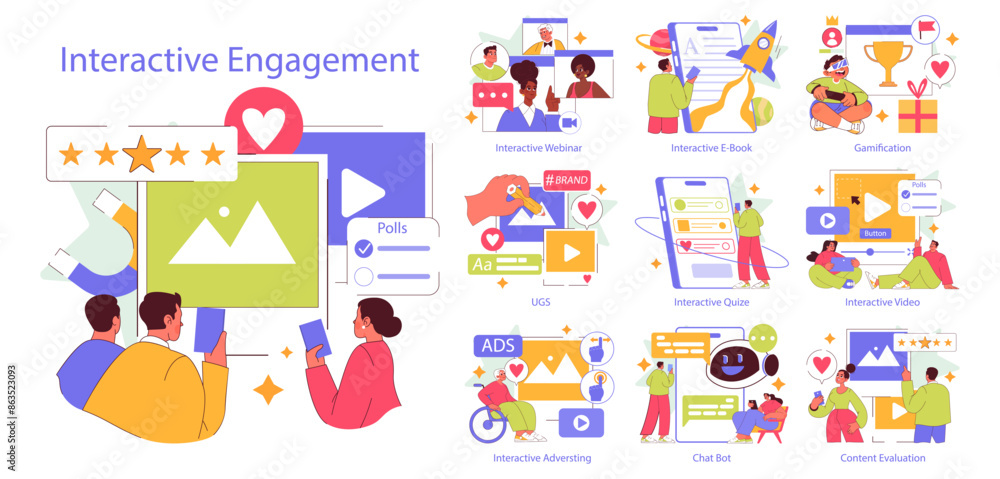 Fototapeta premium Interactive Engagement. Flat Vector Illustration