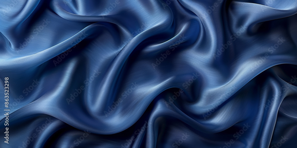 Fototapeta premium navy blue elegant abstract background silk satin fabric nice folds beautiful dark blue background wavy lines copy space 