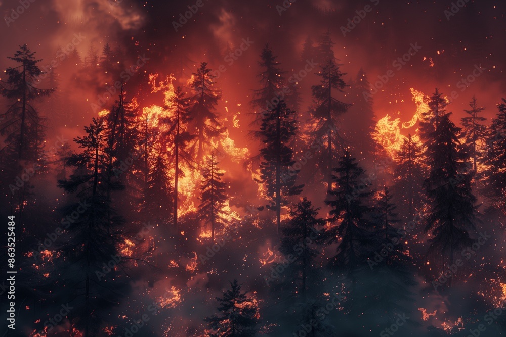 Fototapeta premium forest fires in realistic style by generative ai