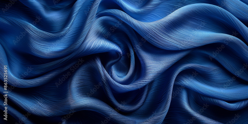 Fototapeta premium effect wave liquid design your space copy background elegant blue dark pleats soft wavy fabric shiny background texture satin silk blue dark background abstract blue black 