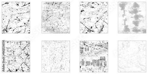 Collection of 8 grunge texture background. Vector set of grunge overlay textures. Distressed paint grunge texture pack