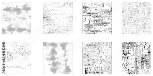 Collection of 8 grunge texture background. Vector set of grunge overlay textures. Distressed paint grunge texture pack