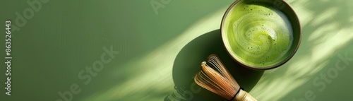 cup of matcha tea, matcha whisk