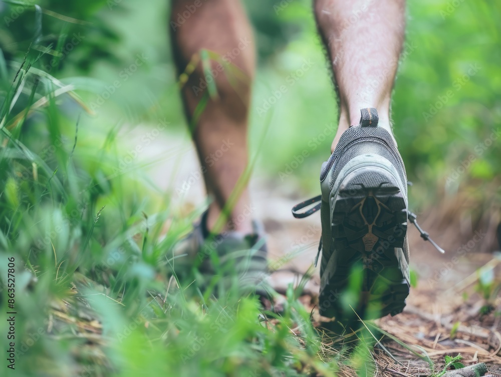 a close up shot of person hiking