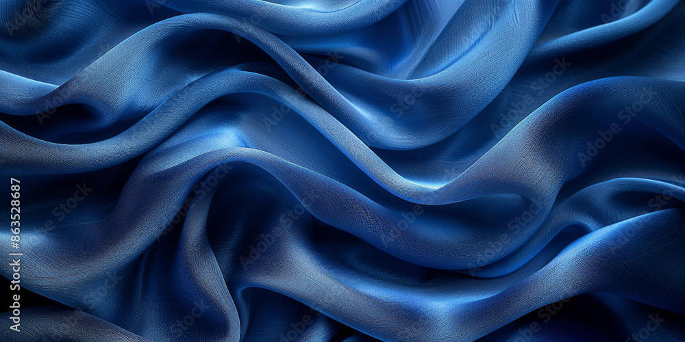 Obraz premium effect wave liquid design your space copy background elegant blue dark pleats soft wavy fabric shiny background texture satin silk blue dark background abstract blue black 