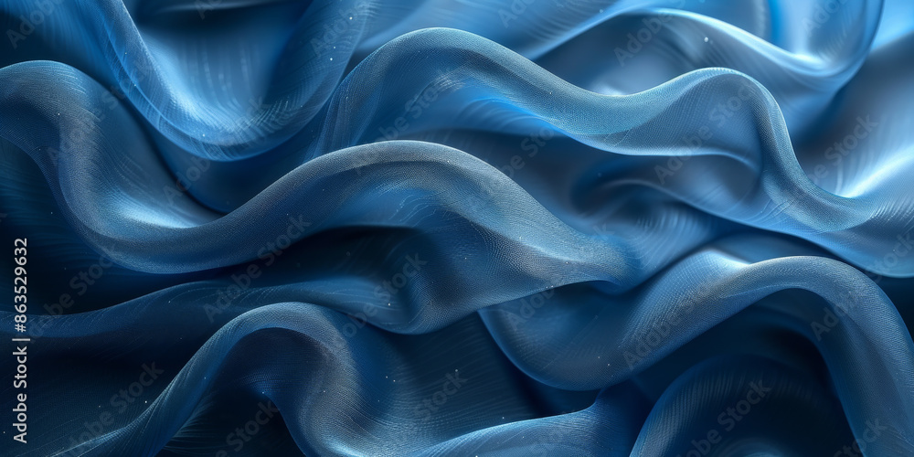 Obraz premium effect wave liquid design your space copy background elegant blue dark pleats soft wavy fabric shiny background texture satin silk blue dark background abstract blue black 