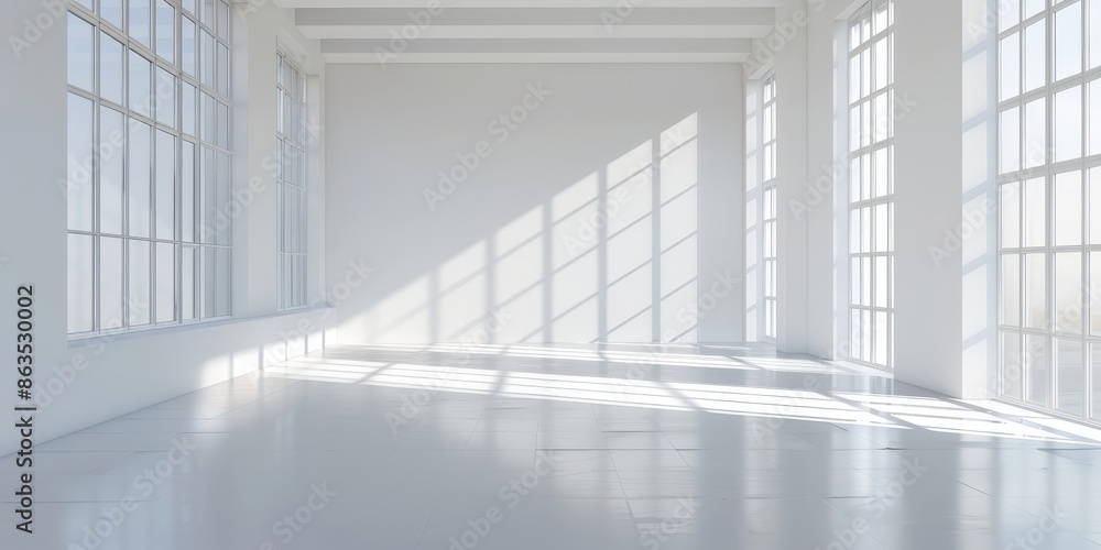 Obraz premium Empty White Room with Large Windows
