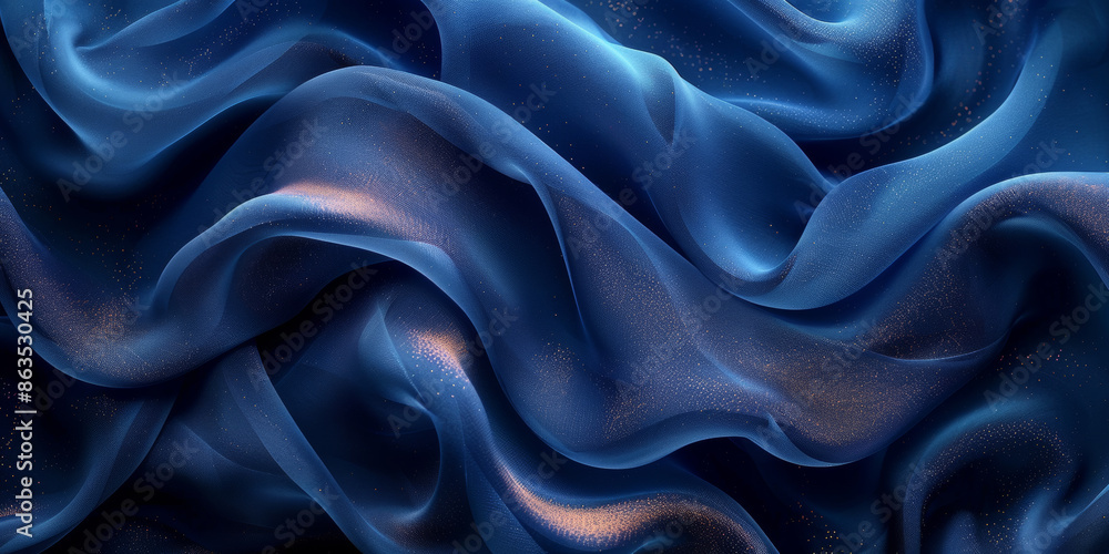 Obraz premium effect wave liquid design your space copy background elegant blue dark pleats soft wavy fabric shiny background texture satin silk blue dark background abstract blue black 
