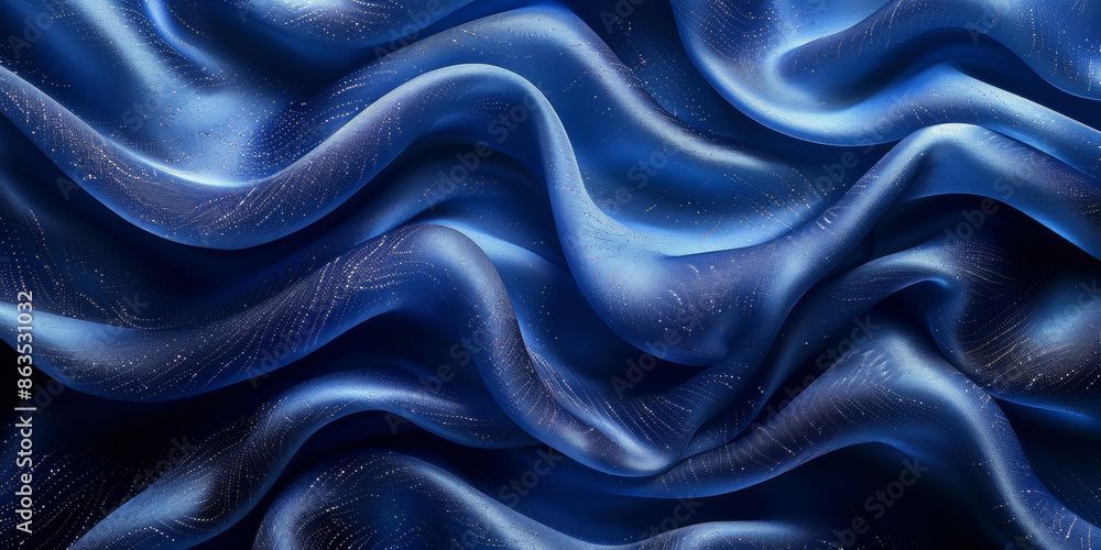Fototapeta premium effect wave liquid design your space copy background elegant blue dark pleats soft wavy fabric shiny background texture satin silk blue dark background abstract blue black 