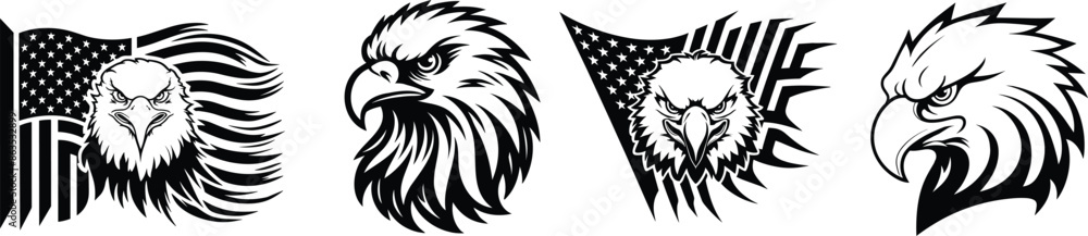 Set of eagle with usa flag, vector illustration. Set of eagle with usa flag, vector illustration.