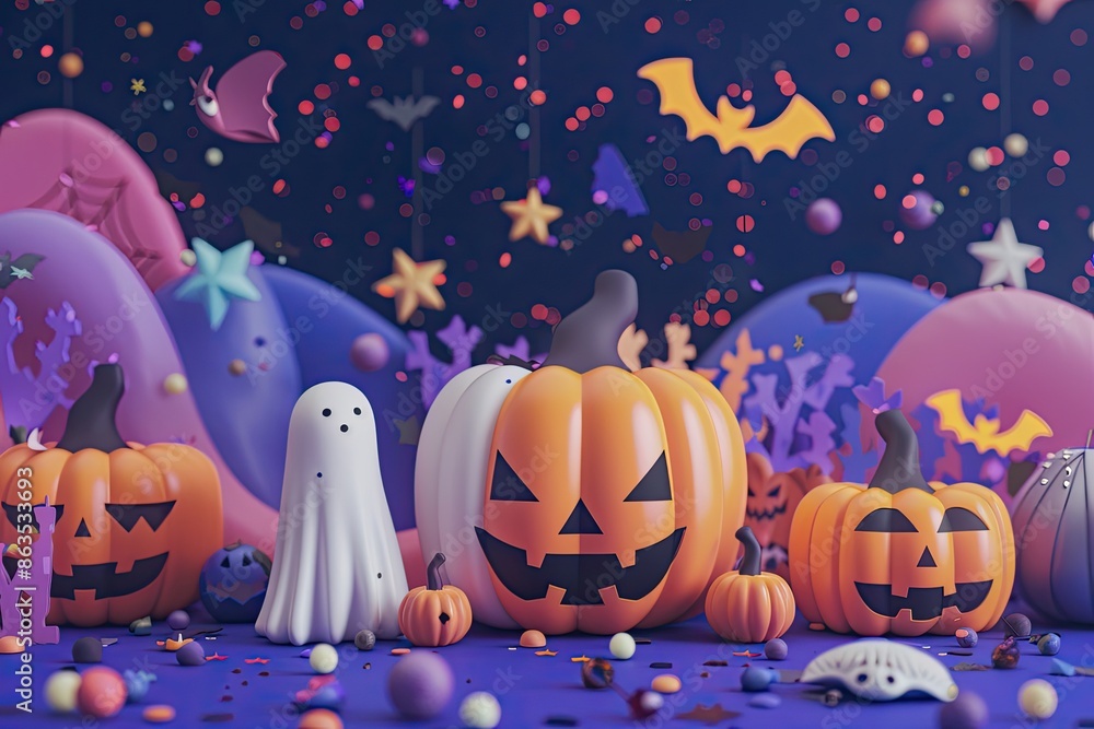 A Halloween party invitation design featuring spooky elements like jack - o' - lanterns, ghosts, and bats, with festive and colorful details A Halloween party invitation design featuring spooky elements like jack - o' - lanterns, ghosts, and bats, with festive and colorful details