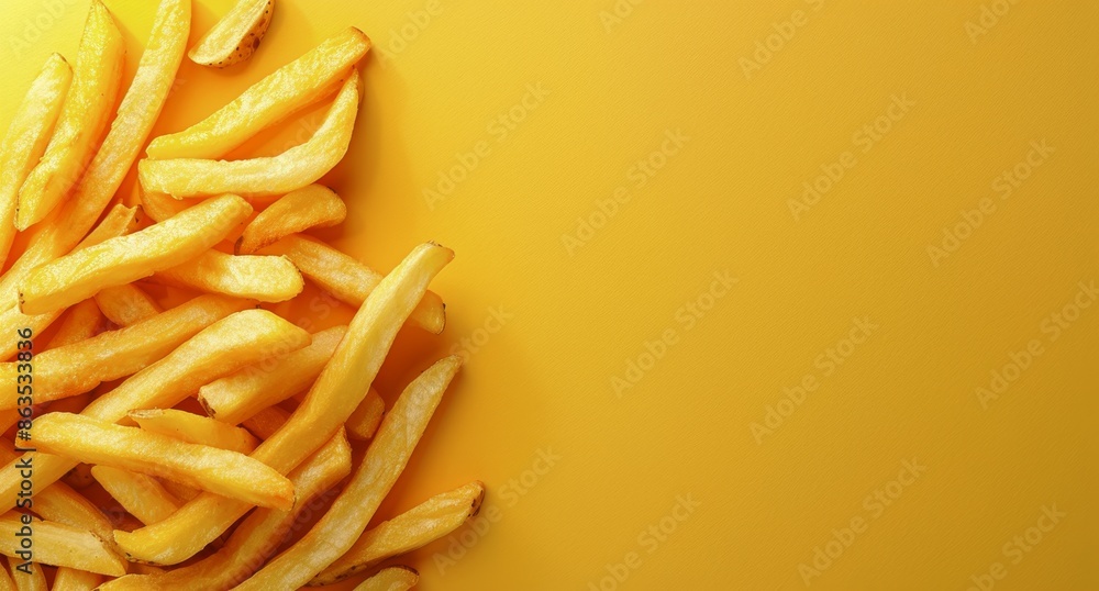 Crispy French Fries With Ketchup on a Yellow Background Crispy French Fries With Ketchup on a Yellow Background