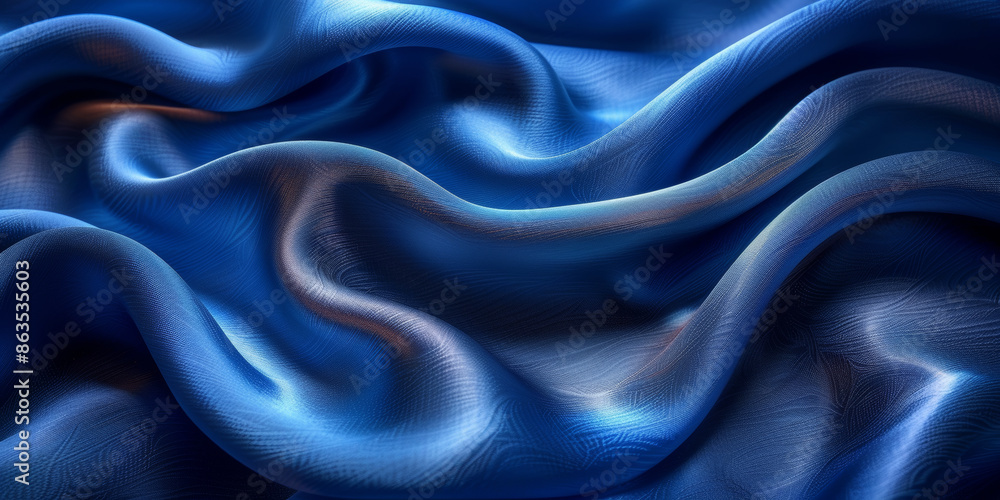 Obraz premium effect wave liquid design your space copy background elegant blue dark pleats soft wavy fabric shiny background texture satin silk blue dark background abstract blue black 
