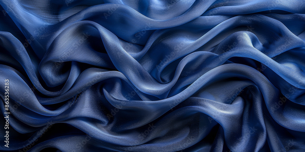 Fototapeta premium effect wave liquid design your space copy background elegant blue dark pleats soft wavy fabric shiny background texture satin silk blue dark background abstract blue black 