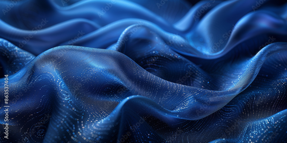 Obraz premium effect wave liquid design your space copy background elegant blue dark pleats soft wavy fabric shiny background texture satin silk blue dark background abstract blue black 