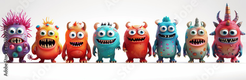 3D Cute Funny Monster Characters Collection - 20 Happy and Scary Cartoon Style Monsters with Big Eyes and Vibrant Colors