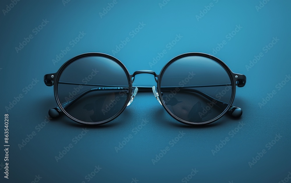 Fototapeta premium Sunglasses, eyeglass frames, eyeglasses, optical lenses, plastic, metal, against a colorful, transparent background.