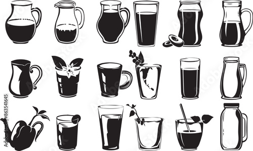 Soft Drinks Dark Silhouette Shapes Vector Set 