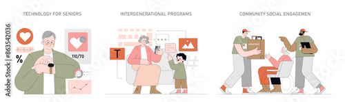 Positive Aging. Flat Vector Illustration