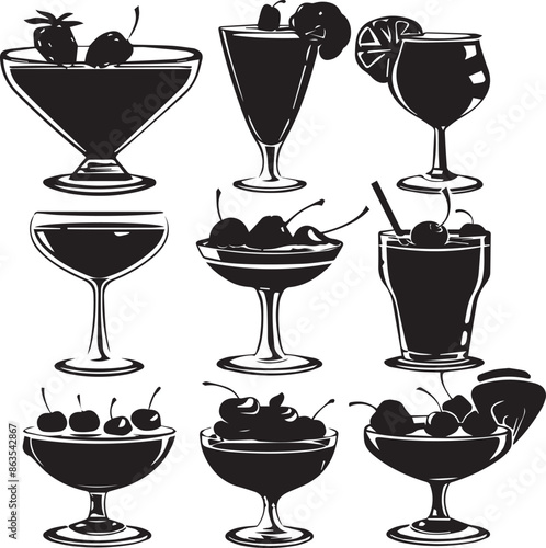 Cocktail Dark Silhouette Shapes Vector Set 