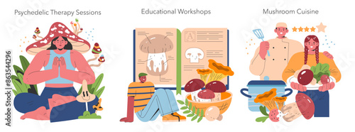 Mushroom Cultivation. Flat Vector Illustration