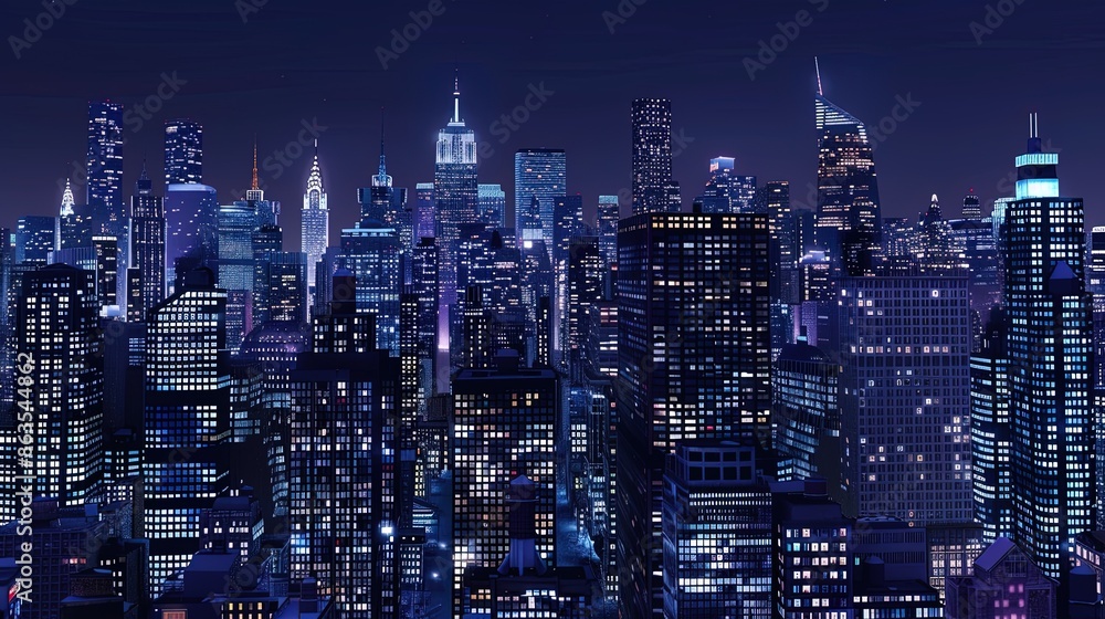 New york city skyline showing illuminated skyscrapers at night New york city skyline showing illuminated skyscrapers at night