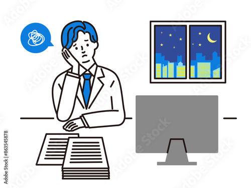残業をする医者のイラスト素材