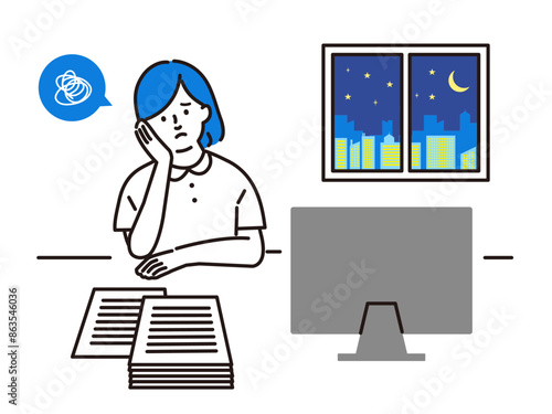 残業をする看護師のイラスト素材