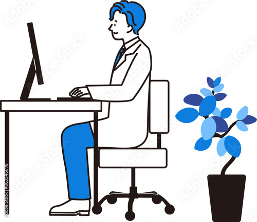 パソコンを使っている医師のイラスト