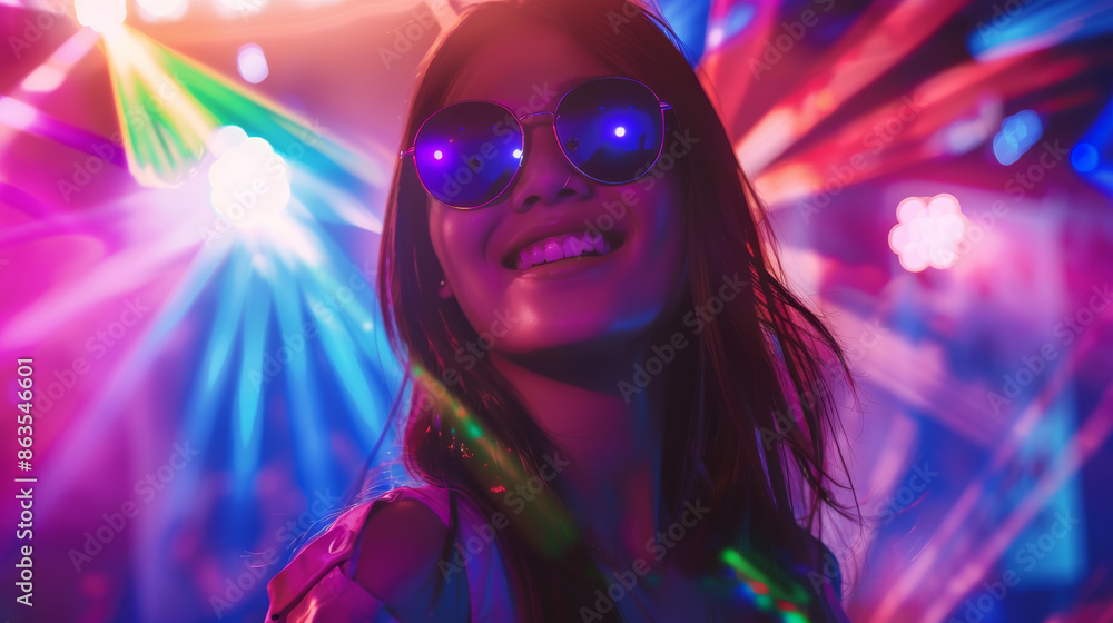 Asian female in a night club wearing sunglasses, young Korean woman in a nightclub Asian female in a night club wearing sunglasses, young Korean woman in a nightclub