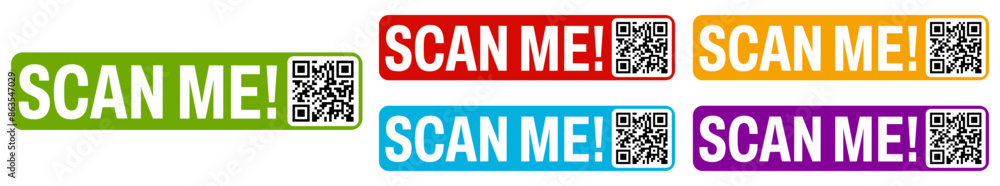 Fototapeta premium Set collections trendy colorful Scan me QR code icon sign. Inscription Barcode labels template design vector illustration