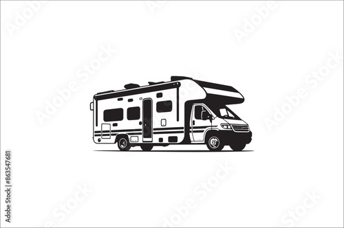 Camping car silhouette on a white background. Camper car silhouette vector illustration. 