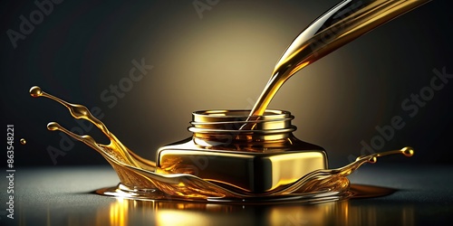 Gold liquid pouring out of an inkwell , gold, liquid, inkwell, pouring, luxury, elegant, shiny, metallic, design, art photo