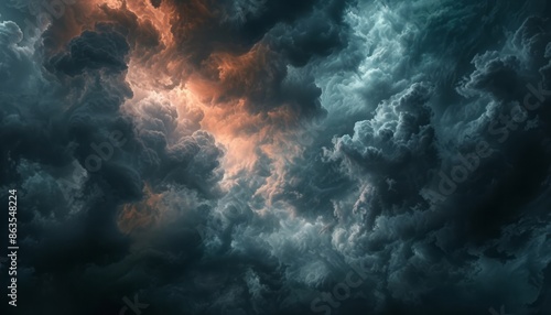 Storm clouds present dark weather, styled with an ominous vibe and unsettling atmospheres. photo