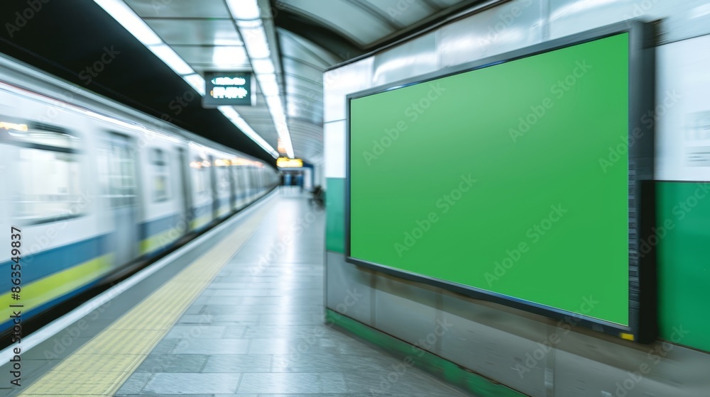 Dynamic Green Screen Mockup at Train Station for Versatile Commercial Ads with Moving Train Background Dynamic Green Screen Mockup at Train Station for Versatile Commercial Ads with Moving Train Background